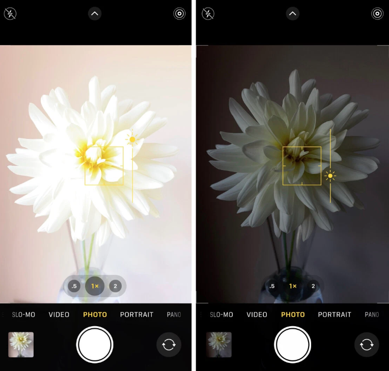 Iphone exposure slider before and after