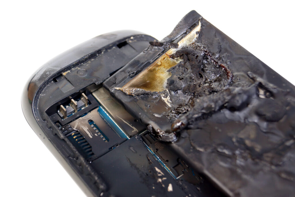 Cheap mobile phone with an exploded battery