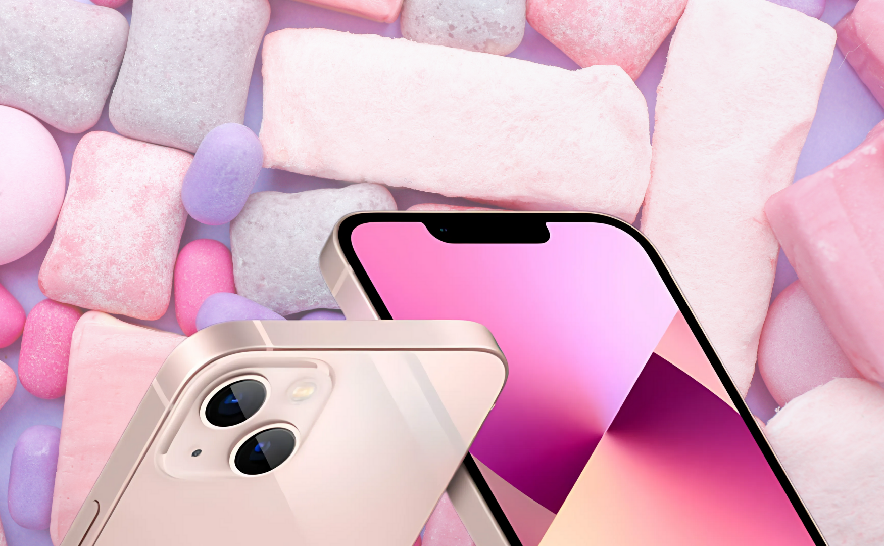 Iphone 13 mini colours: pink with bubblegum background