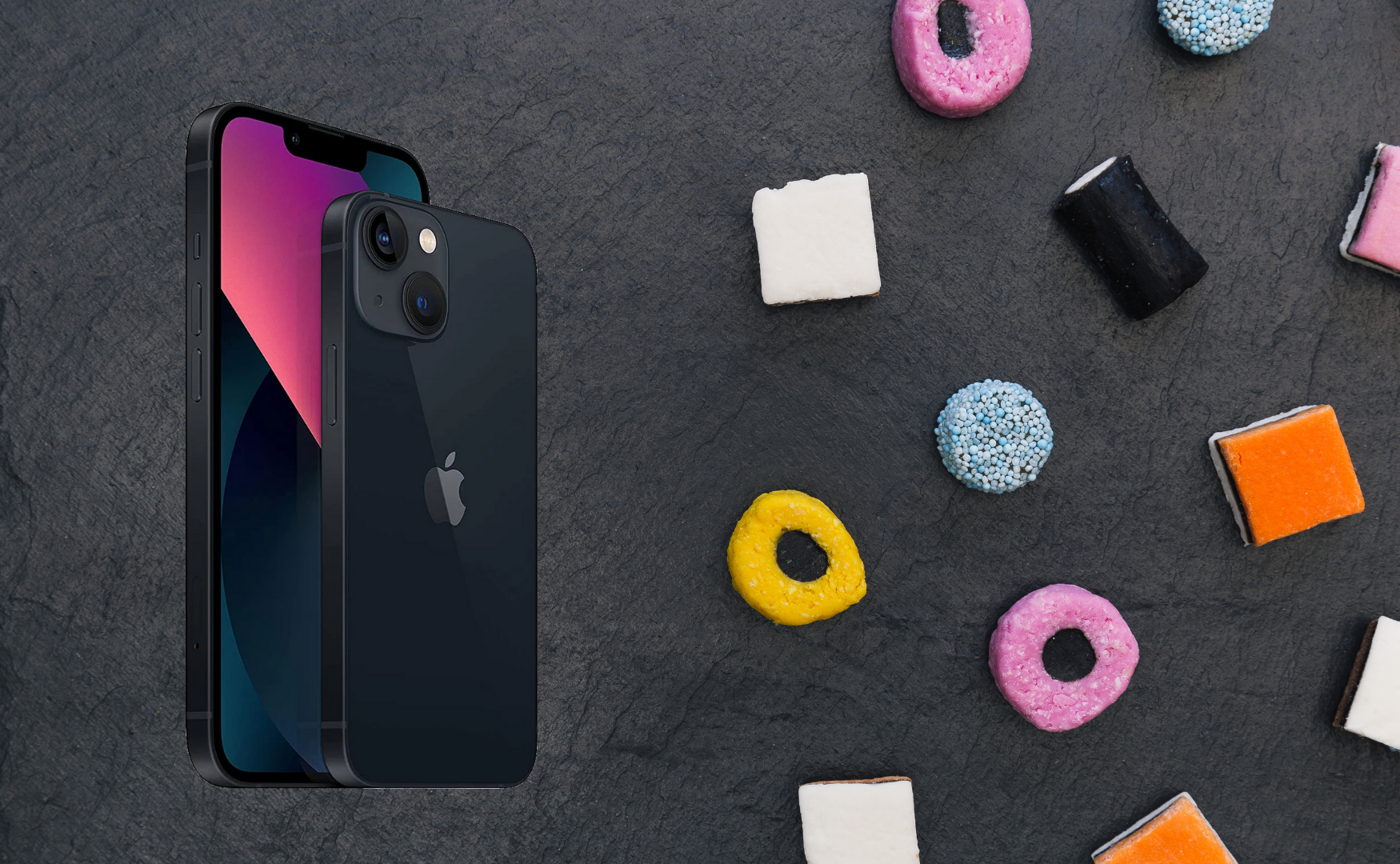 Iphone 13 mini colour midnight with liquorice allsorts