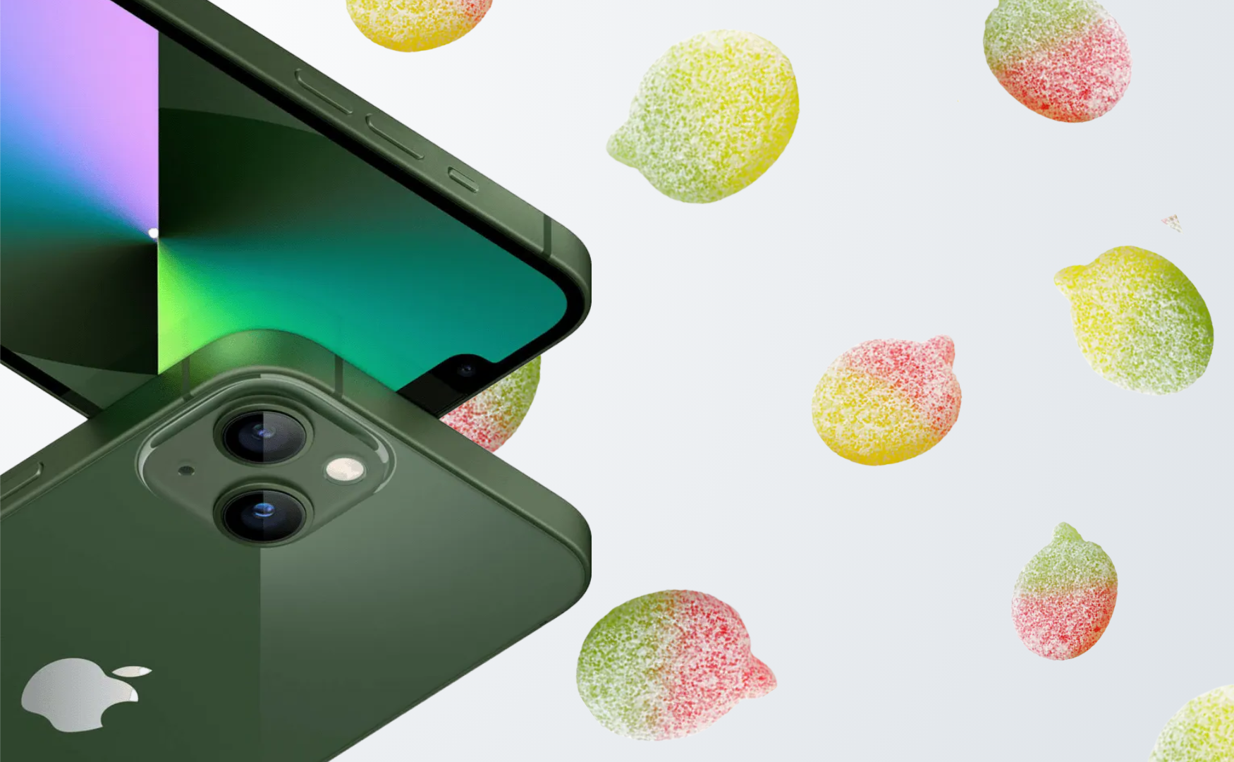 Iphone 13 mini green with sour apples