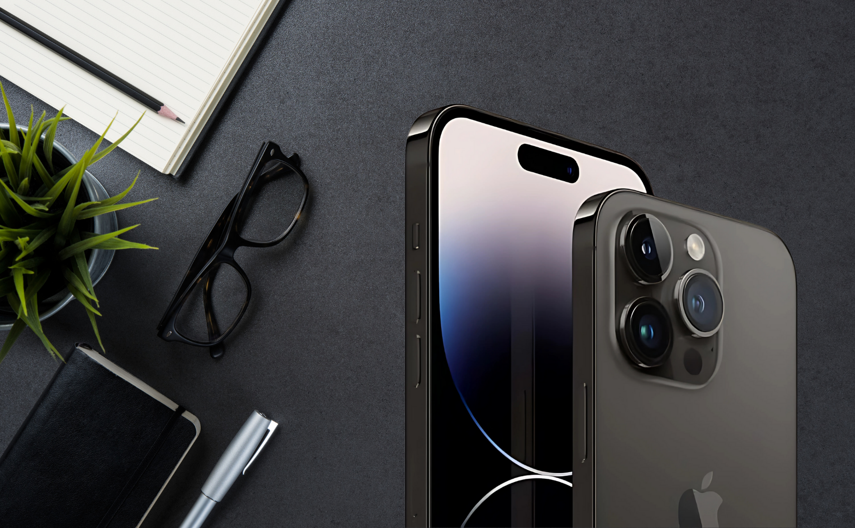Iphone 14 pro colours: space black with black desk background