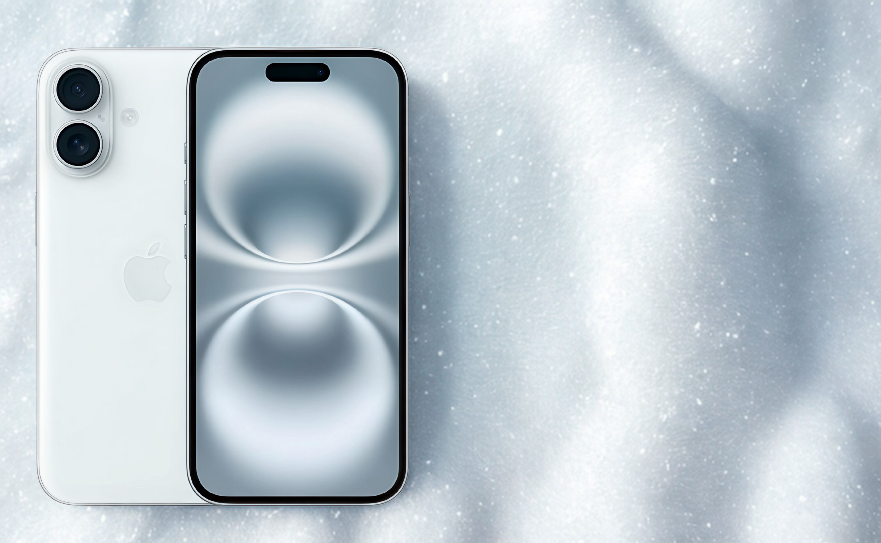 Iphone 16 colours: white on white snowy background
