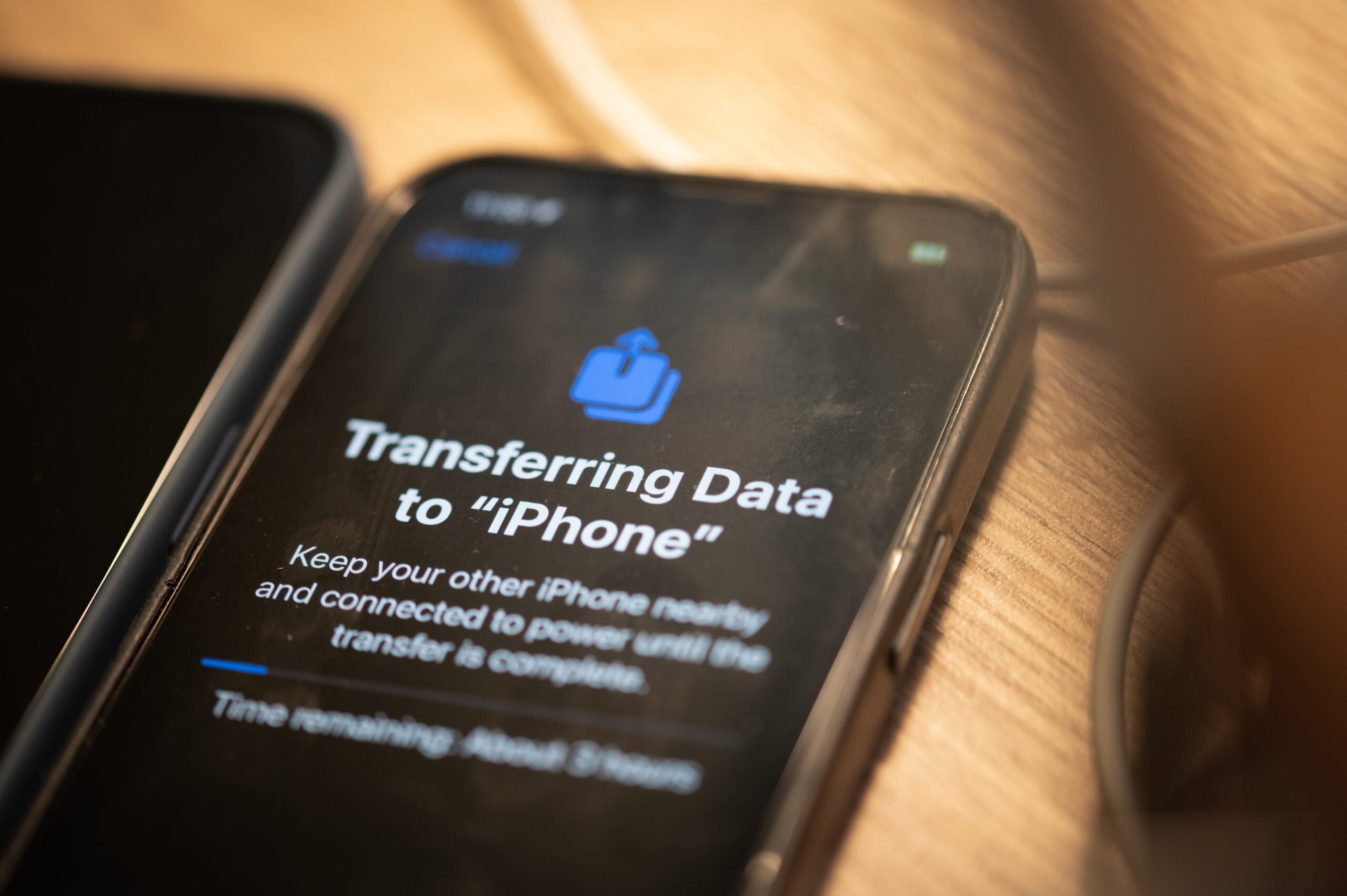 Setting up your iphone data transfer screen