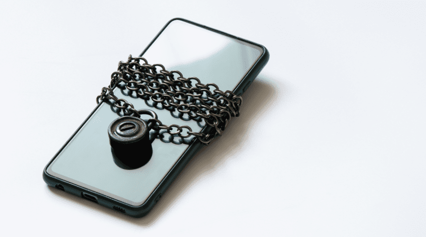 Phone with chain lock around it